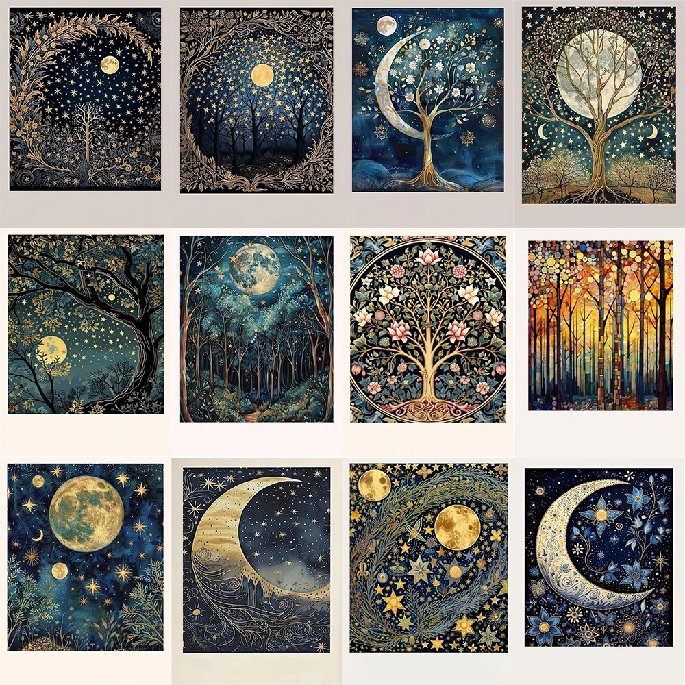 

Coloring By Numbers Starry Sky Wall Art Picture For Living Room Home Decor Moon Tree Scenery Painting Number Drawing On Canvas