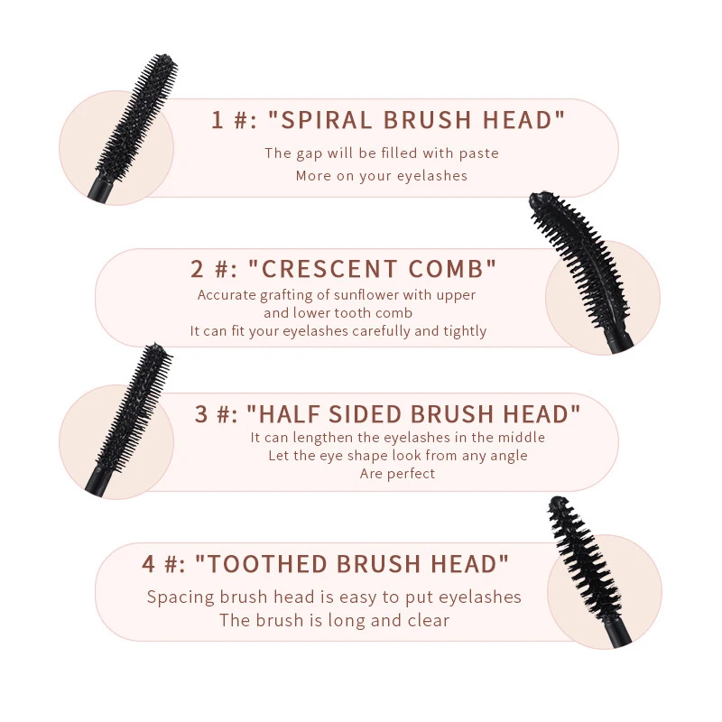 4 brush heads Mascara Lengthens Eyelashes Extra Volume Waterproof Natural Look Lashes Female Professional Cosmetics Makeup