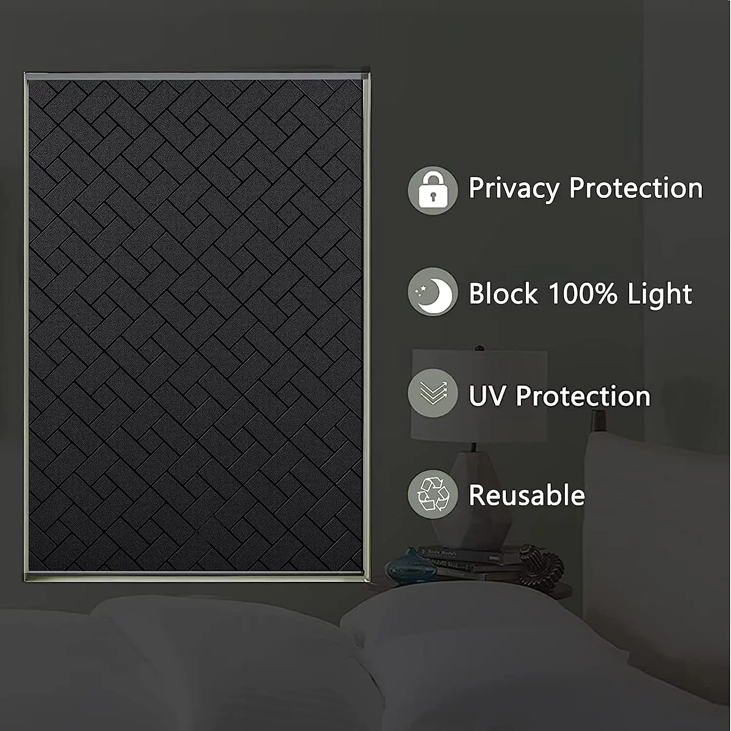 Total Blackout Window Film 100% Light Sun Blocking Window Stickers Darkening Privacy Film Heat Control Static Cling Film