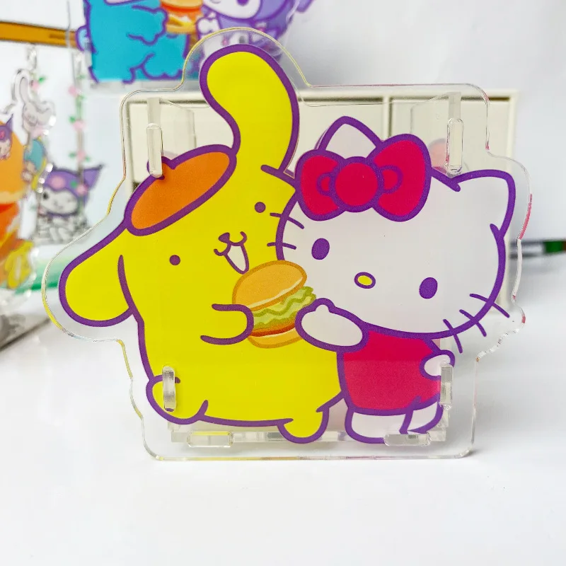 Kawaii Kitty Pom Pom Purin Pen Holder Cartoon Stationery Storage Box Hanton Kuromi Acrylic Desktop Ornament Gift