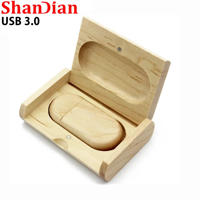 

SHANDIAN Oval USB 3.0 Flash Drive 64GB High Speed Pen Drive 32GB with Wooden Box Creative Business Gift Memory Stick 16GB 8GB