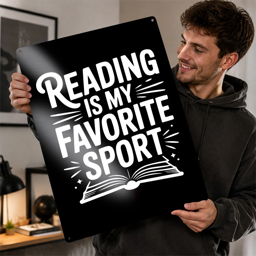 Reading Is My Favorite Sport Text Art Personalized 3D Textured Metal Poster Wall Art Vintage Tin Signs for Bedroom Decorations