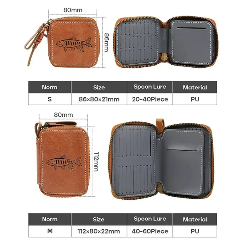 Fishing Lure Bag Spoon Bait Wallet Trout Lure Artificial Crank Bait Pesca Fishing Tackle Spoon Lure Portable Waterproof PU Bag
