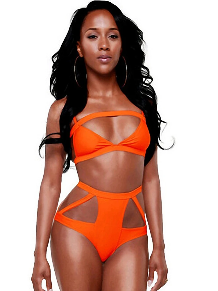 

Hot Sales Women Orange Vintage Bandage Bikinis High Waist Swimwear Female Hollow Out Swimsuit Sexy Maillot Push Up Bathing Suit