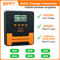 MPPT 10A 20A 30A 40A 50A 60A Solar Charge Controller 12V 24V Auto PV Regulator 100VDC For Lead Aacid Lithium Battery