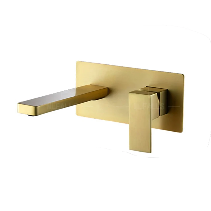 Wall Mounted Lavatory Basin Mixer Tap Sink Single Handle Faucet Bathroom Brushed Gold Luxury Hot Sale