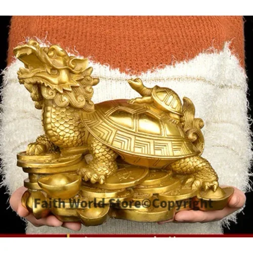 26 CM LARGE # office home protective-efficacious Talisman House Protection Money Drawing Dragon Turtle FENG SHUI Brass statue