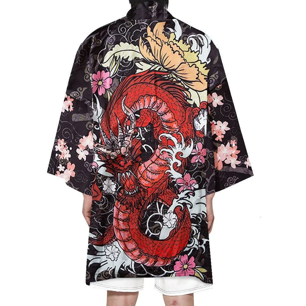 Summer Long Kimonos Men\'s Kimono Cardigan Japanese Fashion Anime Cosplay Cloak Haori Samurai Kimono Bathrobe Elegant Jacket