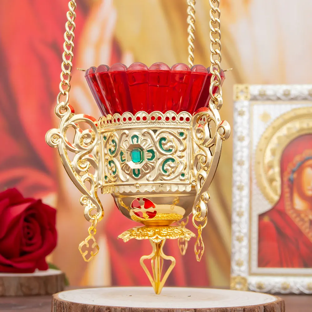HTISOK Antiker Goldener Kirchen-Weihrauchbrenner mit Karmesinglas-Schale, Vintage-Ritualartefakt, Meditationsbrenner, Sammlerstück für die Altardekoration – Detail 11