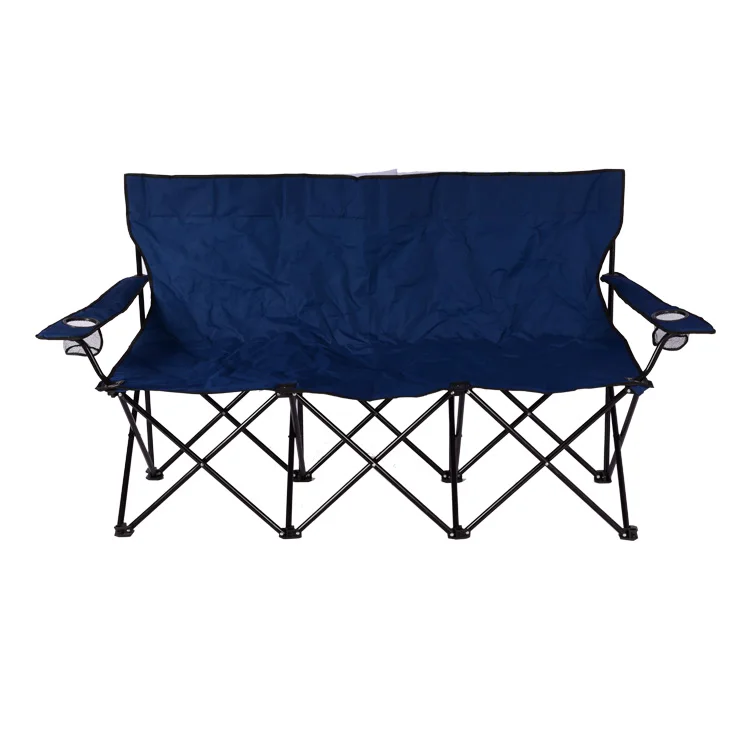 

Hot sale! Folding and Durable Three-people Camping Chair Long Chair Beach Chair with Two Armrest and Cup