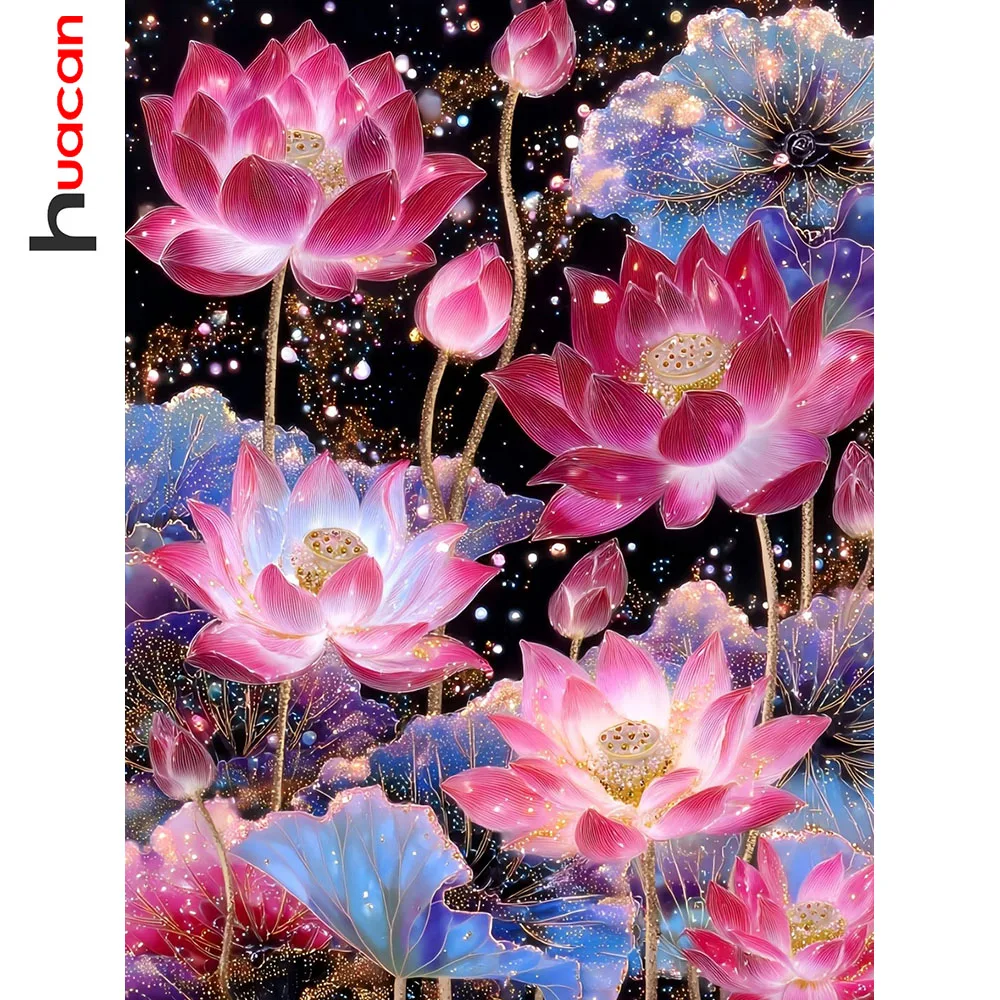 Huacan Vollquadratische und Runde Diamant-Malerei Lotus Diamant-Stickerei Blumen-Set Dekorative Gemälde