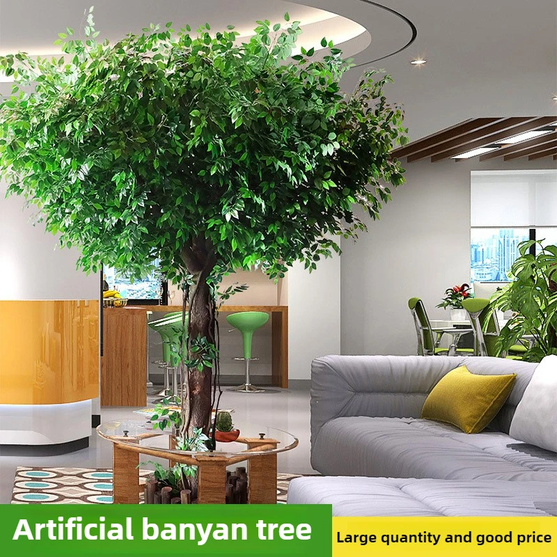 

Simulation of green banyan tree landscape hotel restaurant lobby fake plant scenery fortune tree wishing tree