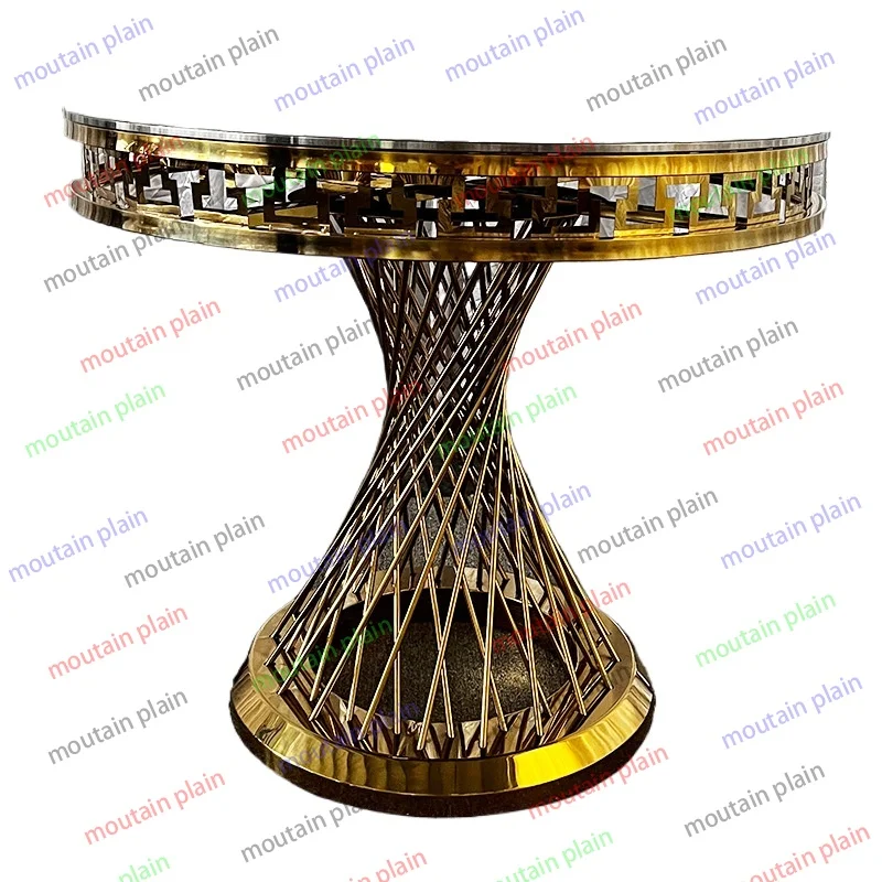 

round Modern dining table hotel home Modern stainless steel dining table Light luxury gold-plated