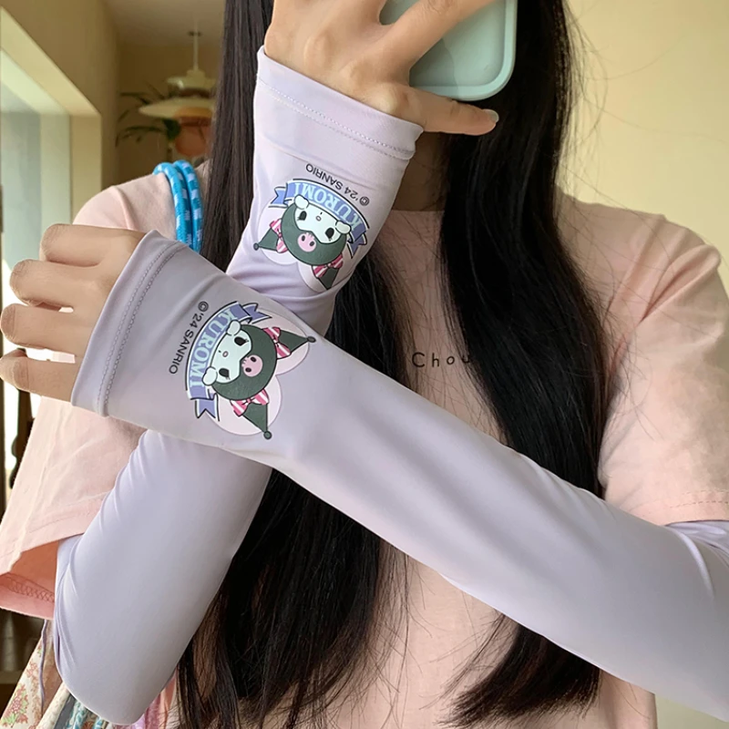 Sanrio Kuromi Kids Sun Sleeves UPF50+ Adjustable Cooling Arm Covers Summer UV Protection for Girls with Breathable Mesh Outdoor
