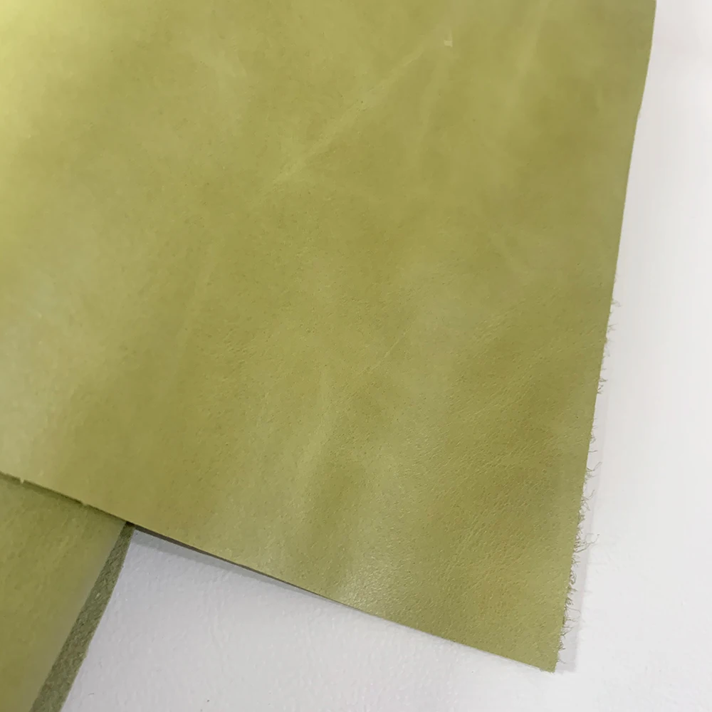 Top Layer Cowhide Sofa Leather Fabric, Bedside Soft Bag Seat, Light Green Wax, Handmade DIY, 1.3mm