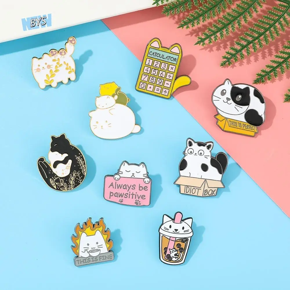 

Backpack Decor Cute Cartoon Cats Lapel Pin Funny Creative Metal Enamel Badge Retro Simple Black White Cats Brooch Best Friends