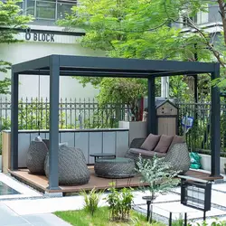 Aluminum Pergola Outdoor Motorized Louvers Pergola Gazebo With Electric Roller Blind