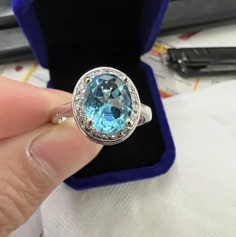 

Stunning Lab Aquamarine Diamond Promise Ring 10K White Gold Engagement Wedding Band Rings for Women Party Finger Jewelry Gift