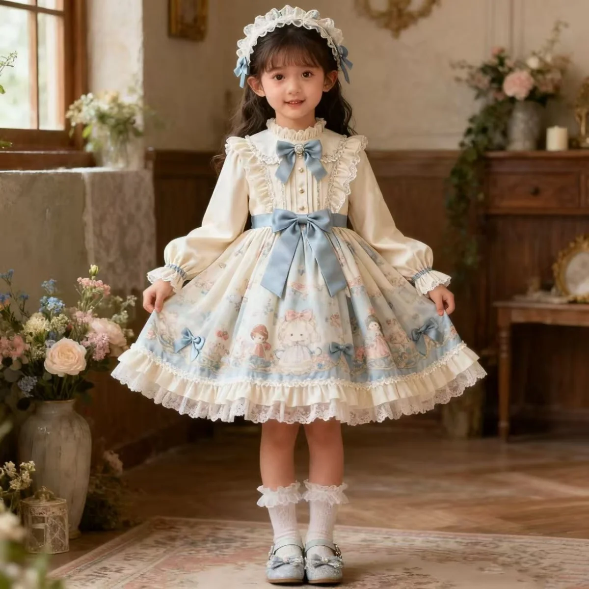 

2026 New Autumn And Winter Velvet Cute Bow Sweet Dress Stylish And Fluffy Lolita Princess Dress