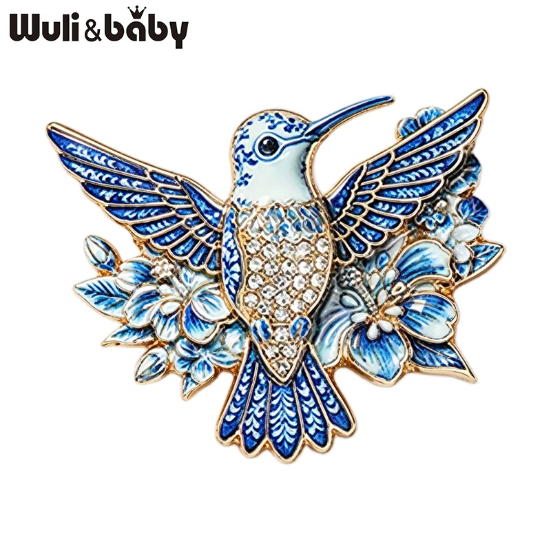 Wuli&baby Broschen mit hübschen Blumen und Kolibris für Damen, Unisex, 5 Farben, schöne Vogel- und Tierbroschen für Partys, Freizeit, Geschenke