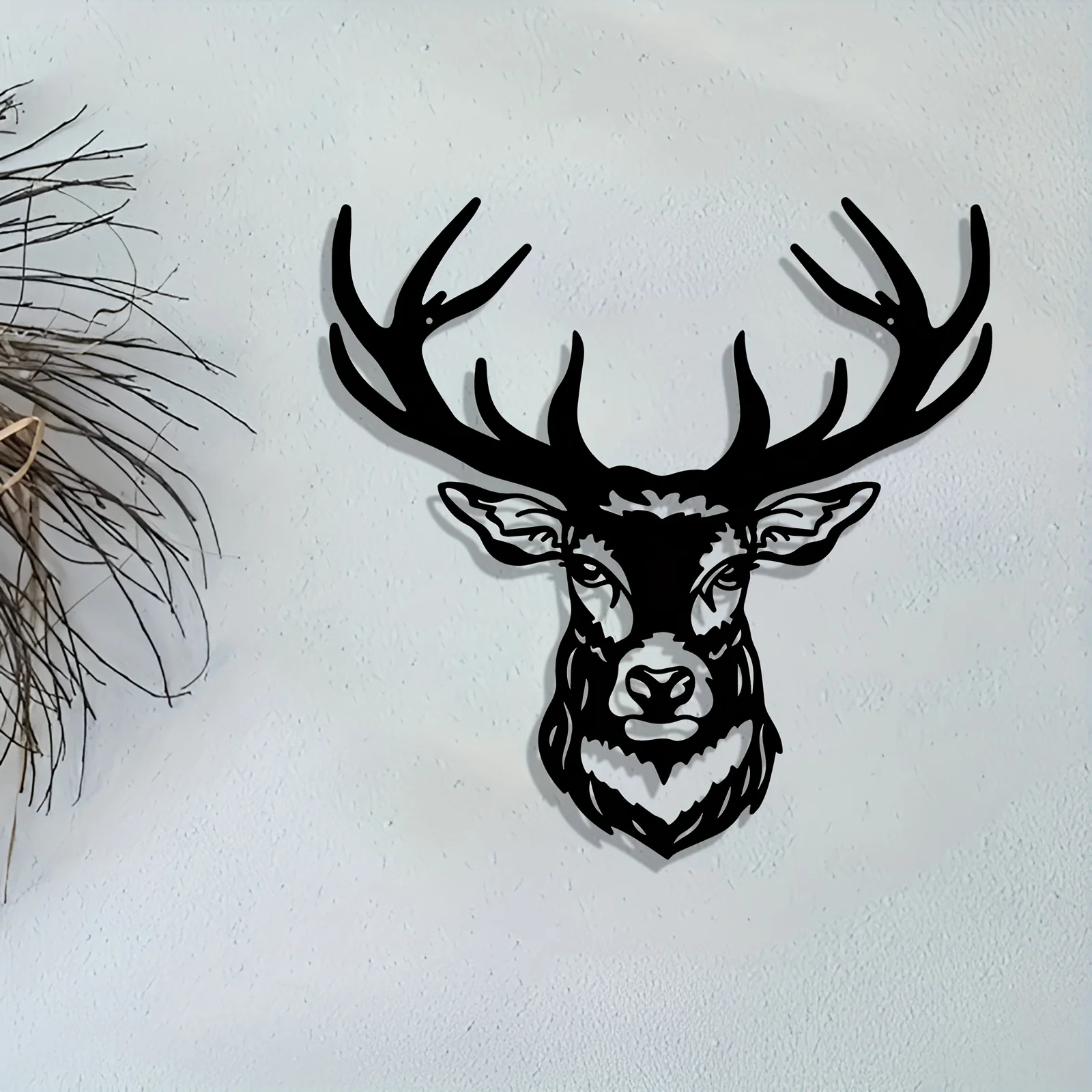 1Pc 2D Flat Deer Head Metal Wall Art, Abstract Modern Iron Sculpture, Black Silhouette, Home Decor for Bedroom Living Room