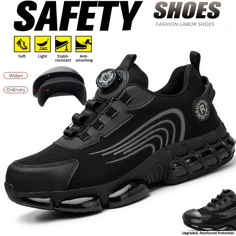 Steel Toe Protection Safety Shoes Men Rotating Button Work Safety Boots For Men Anti-Smash Anti Puncture Work Shoes Men Sneakers