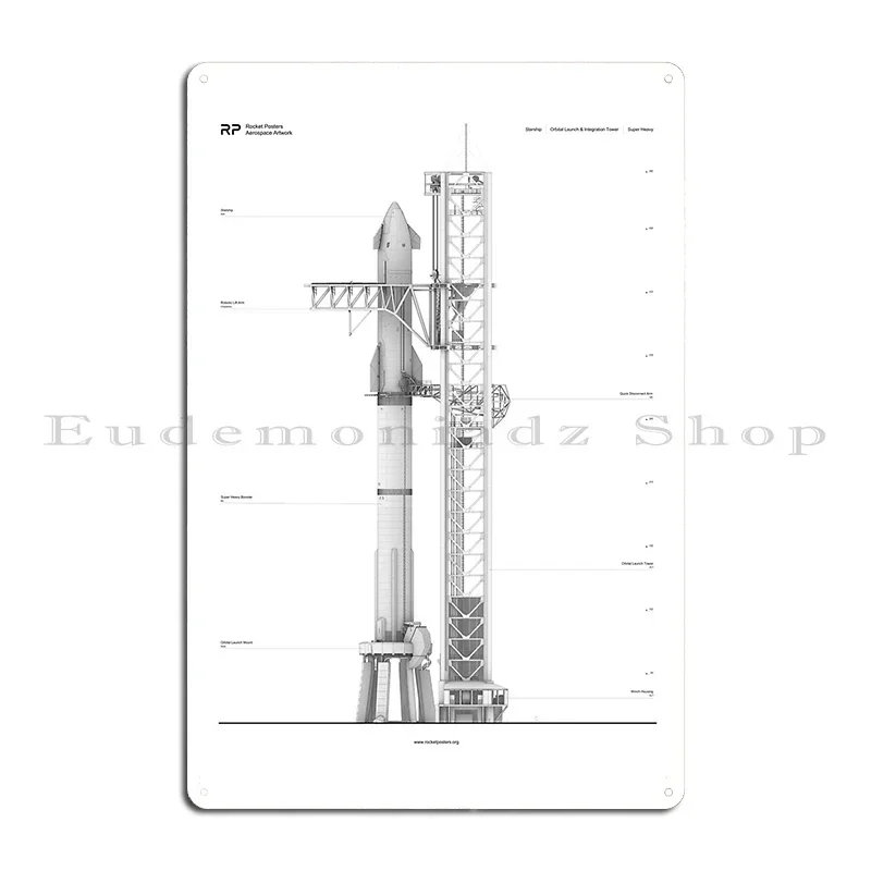 Starship Superheavy Full Stack Drawing Metal Plaque Poster Design Design Wall Cave Decoration Cinema Tin Sign Poster
