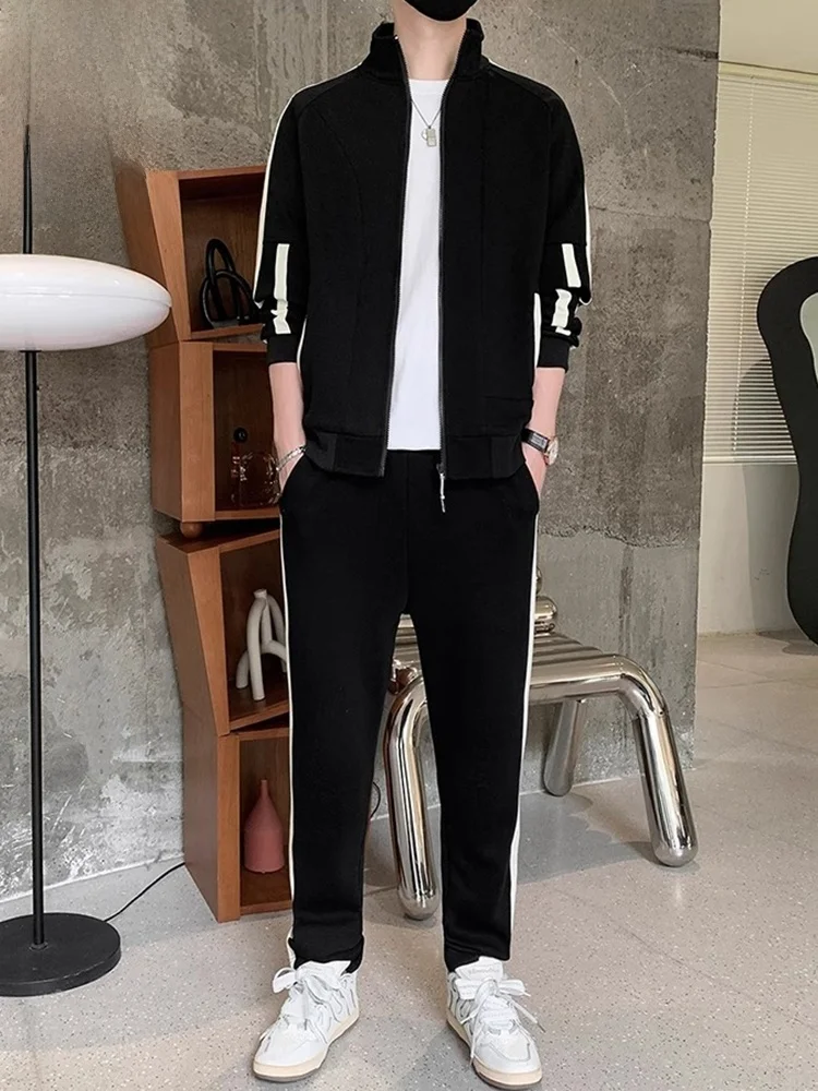 

Casual Sportswear Set for Men Spring Trendy Sli Long Sve Cotton Polyester Youth Outfit Jaet And Pants