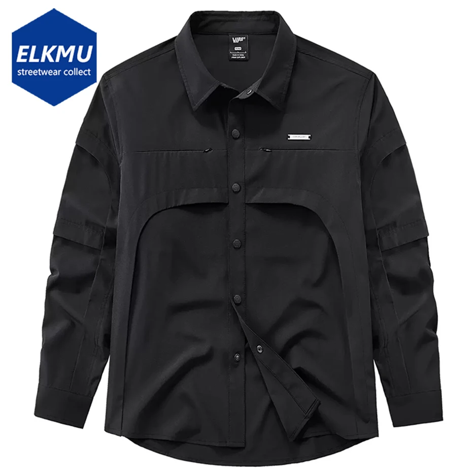 

Oversized Techwear Shirts Men's 2023 Black Long Sleeve Button Up Blouse Harajuku Streetwear Hip Hop Fashion Button Shirts Man