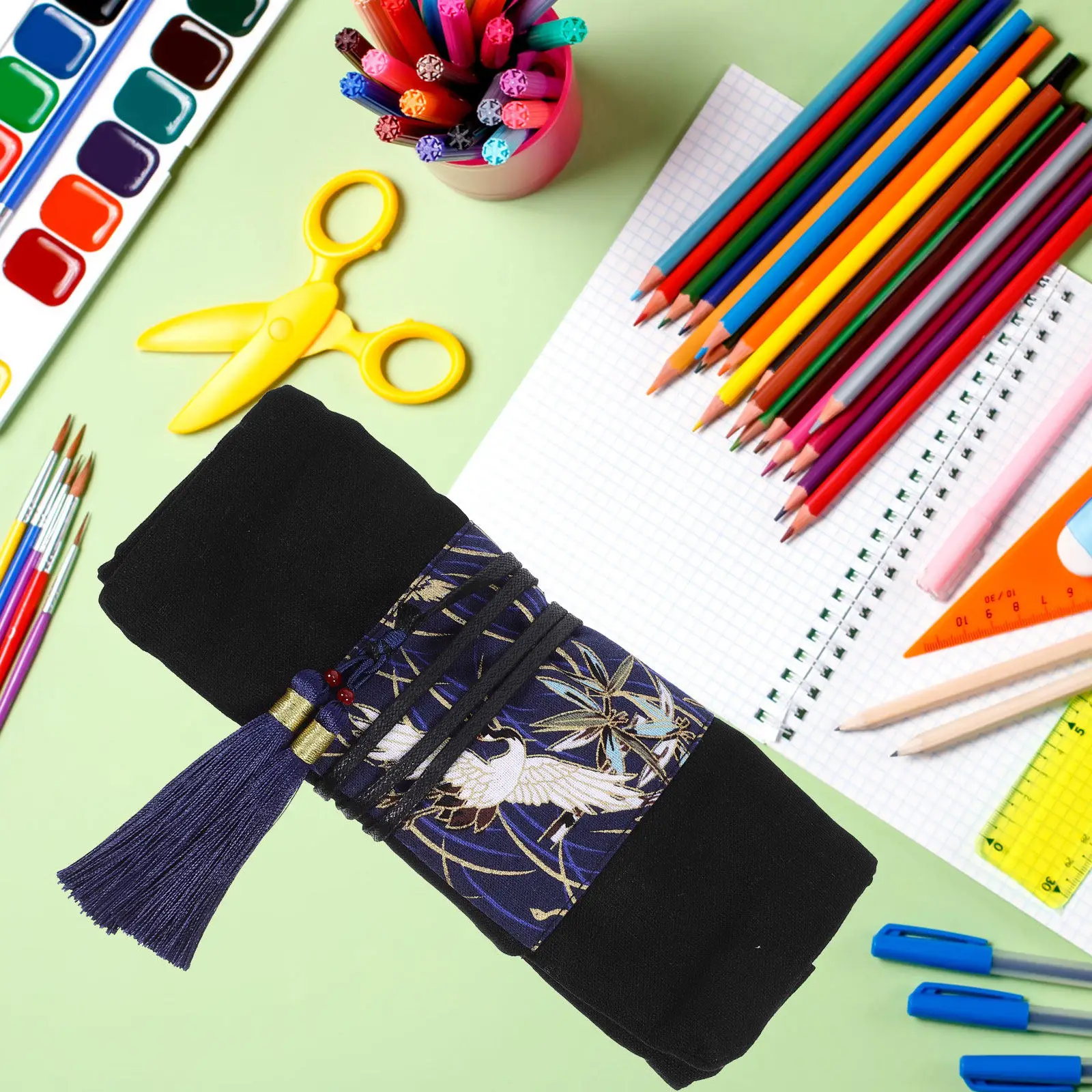 1Pcs Pen Storage Pouch For Pencil Case For Office School Friendly Cotton Canvas Roll Up Design Vintage