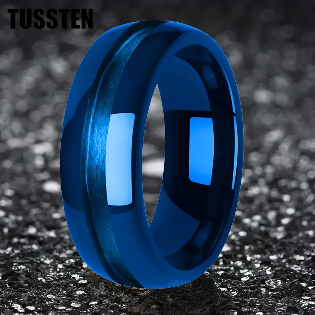 TUSSTEN 8MM Tungsten Blank Core Ring for Customized Inlay with 2/3/mm Groove Domed Polished Comfort Fit