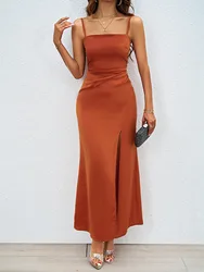 Womens Sleeveless Square Neck Backless Maxi Dress Cocktail Dress Spaghetti Strap Dress Summer Wedding Bridesmaid Dress In Rust