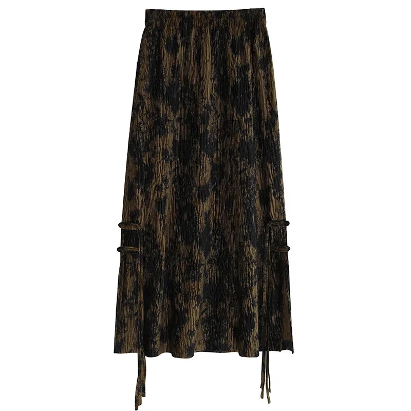 Women Vintage Split Skirt Female High Waist 2024 Fall and Winter New Skirt Female All-match Mid-length A-line Large Swing Skirt