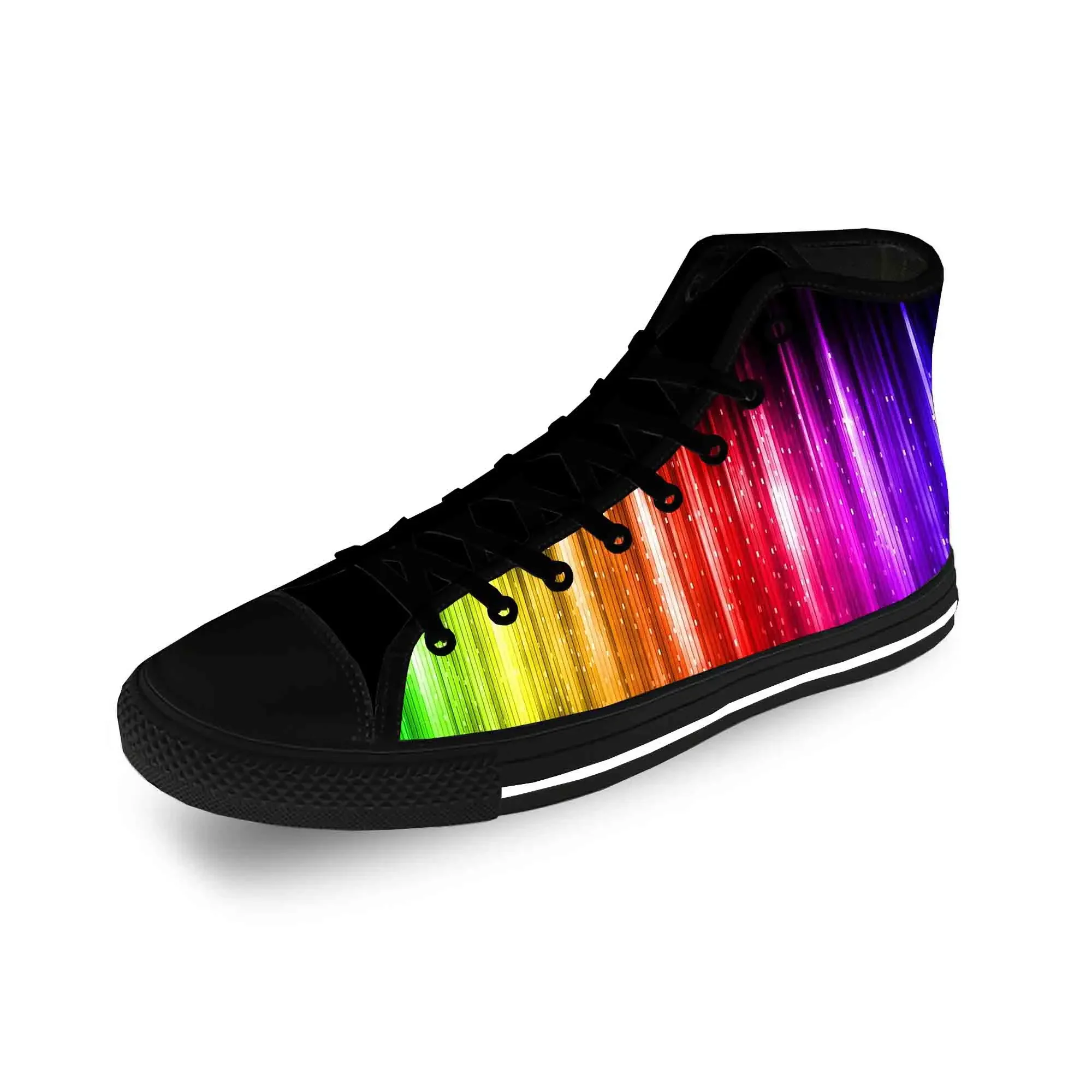 Colorato arcobaleno panno leggero stampa 3D moda divertente scarpe di tela alte uomo donna adolescente Casual Sneakers traspiranti