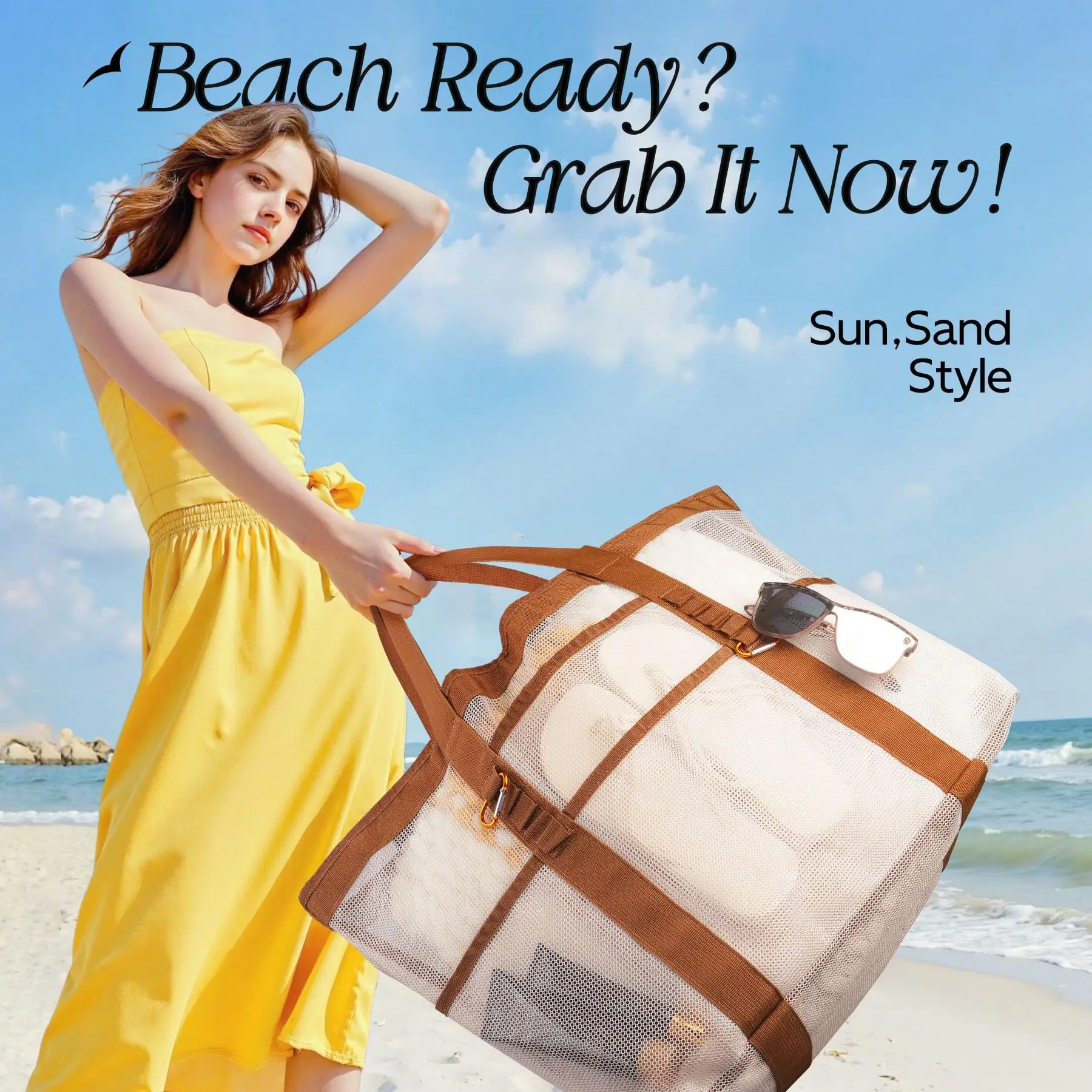 Bolsa de playa de gran capacidad, bolsa de viaje adecuada para mujeres/hombres, piscina, vacaciones, actividades al aire libre, vacaciones esenciales