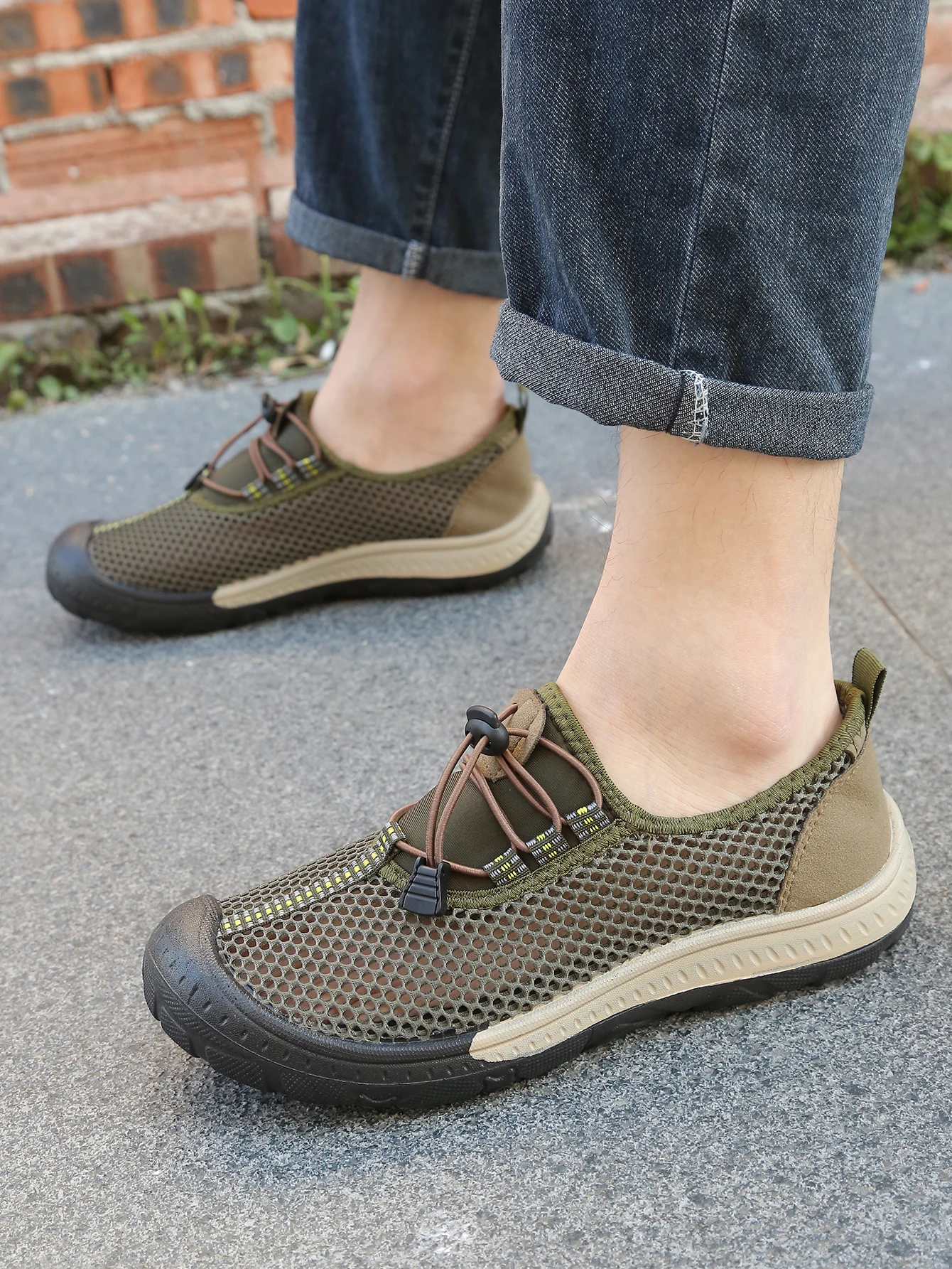 Atmungsaktive Mesh-Outdoor-Wanderschuhe für Herren, schnell trocknende Freizeitsneaker mit hohlem Obermaterial, verstellbarer Kordelzug zum Hineinschlüpfen, Alltagsschuhe – Detail 6