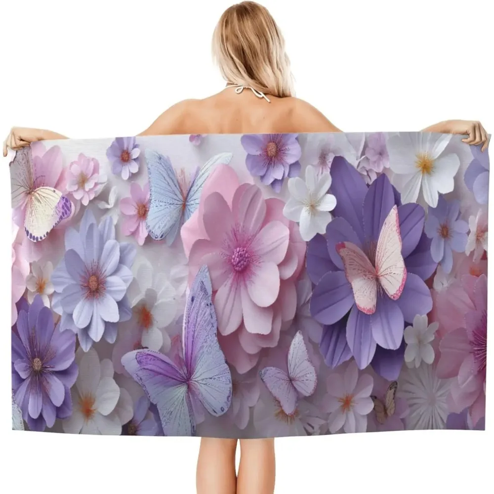 

Пляжное полотенце с 3D-рисунком бабочек и цветов, летний цветочный узор, быстросохнущее, впитывающее, большое, без песка, незаменимое для путешествий и бассейна