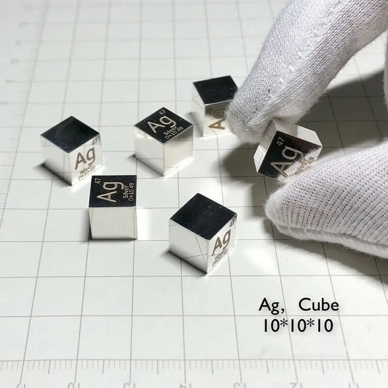 Element Cube of Silver, 99.99% High Purity, 10mm