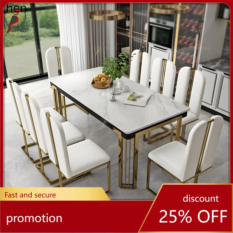 

YFY Modern Minimalist Marble Dining Table and Chair Set for Home Multi-Person Stainless Steel Small Apartment Nordic Style