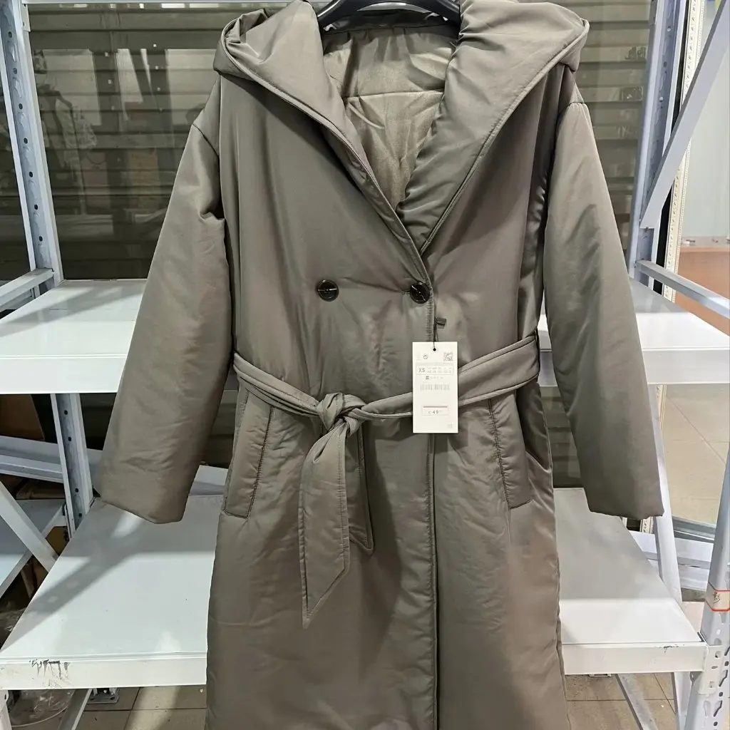 المرأة مزدوجة الصدر معطف طويل مبطّن بالقطن فضفاض مقنعين الخصر الدانتيل متابعة سترة واقية موضة الشتاء ملابس خارجية نمط فتاة ساخنة