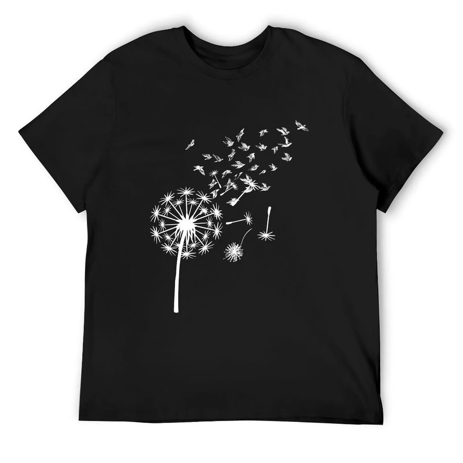 Dandelion Flower Flying Birds T-Shirt heavyweights man clothes oversized t shirt basketball graphic tees mens t shirts