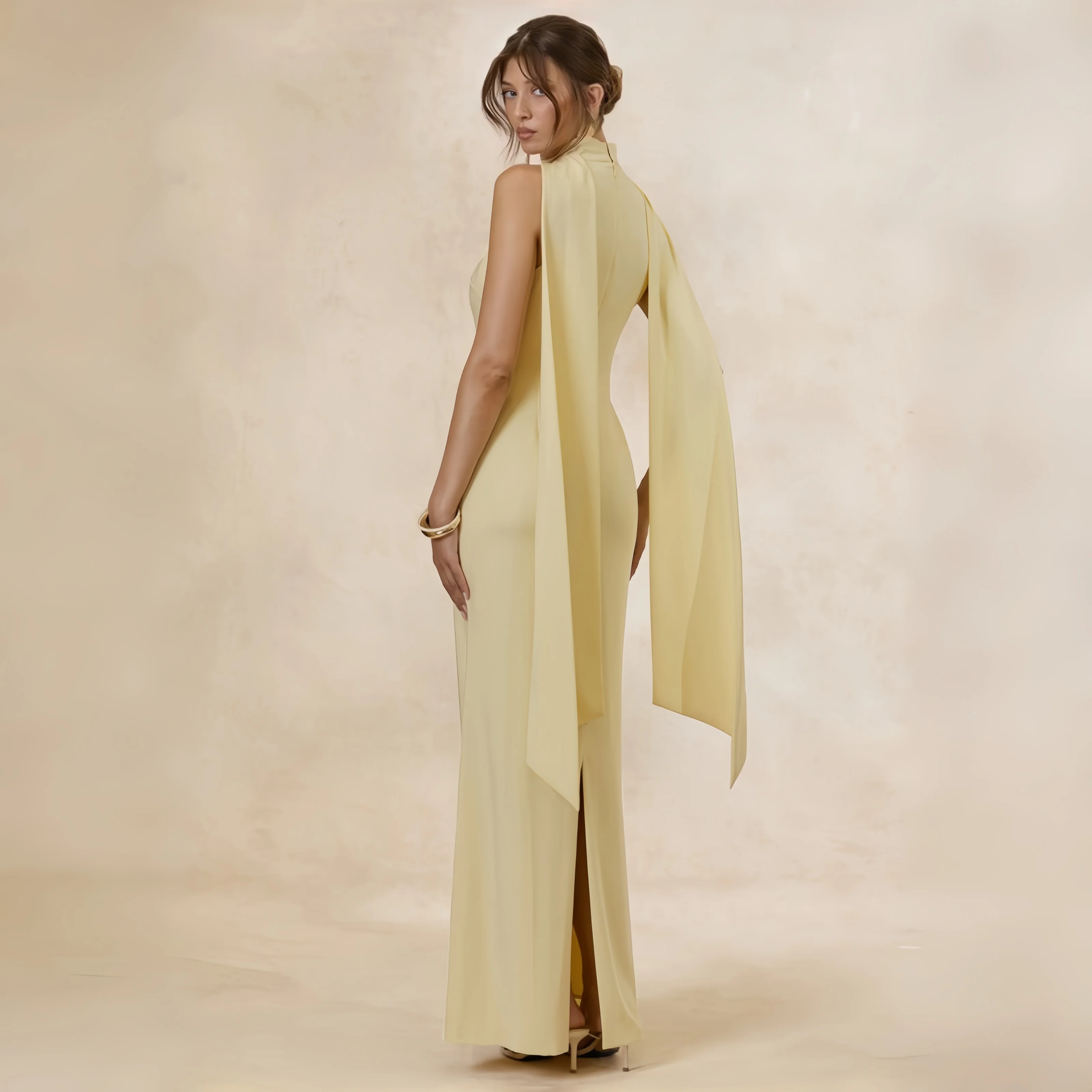Elegant Women Wedding Guest Evening Party Gown Sleeveless V‑Neck Lace Decoration Figure‑Flattering Bridesmaid Banquet Homecoming
