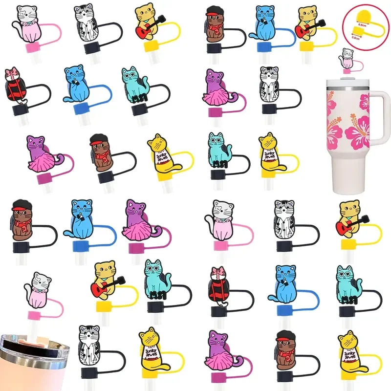Cartoon Character Anime PVC Straw Toppers Reusable Dust Covers For Adults Drinkware Accessories