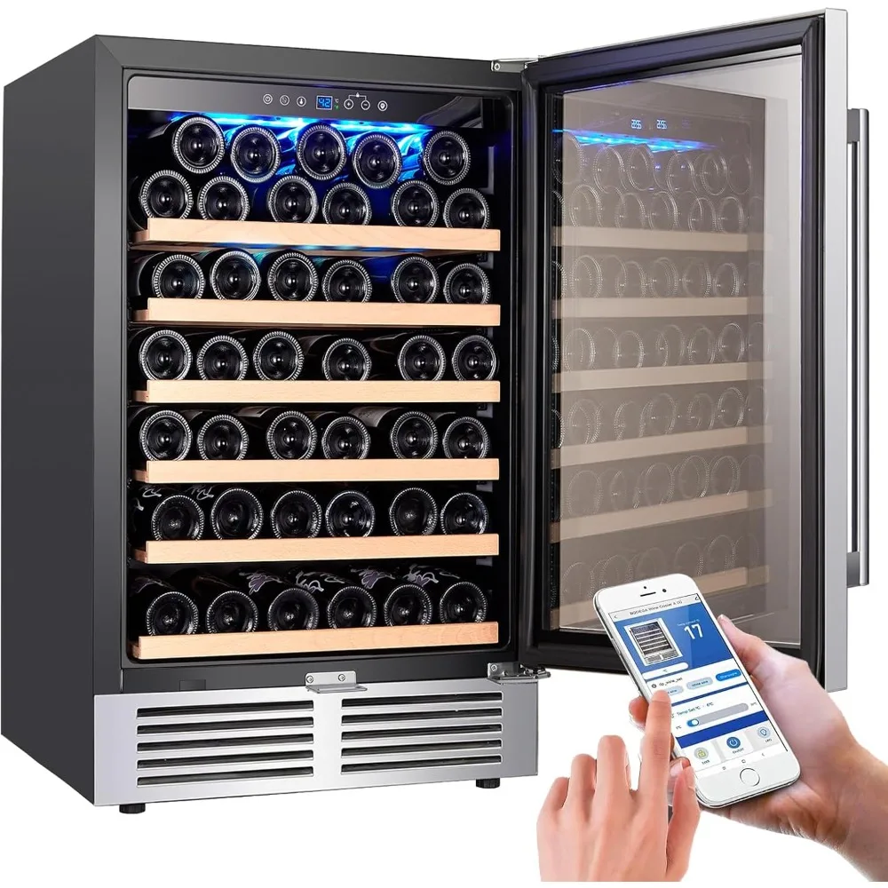 

Wine Fridge Freestanding, 24 inch Under Counter Wine Refrigerator, Champagne Cooler with App Control, Glass Door, for Kitchen