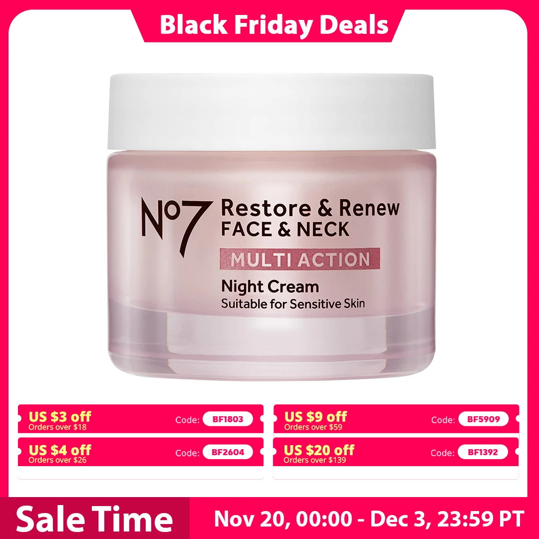 No7 Restore & Renew Creme Noturno Multi Ação para Rosto e Pescoço - Hidratante Facial Noturno com Peptídeos de Colágeno - Anti Envelhecimento Sk