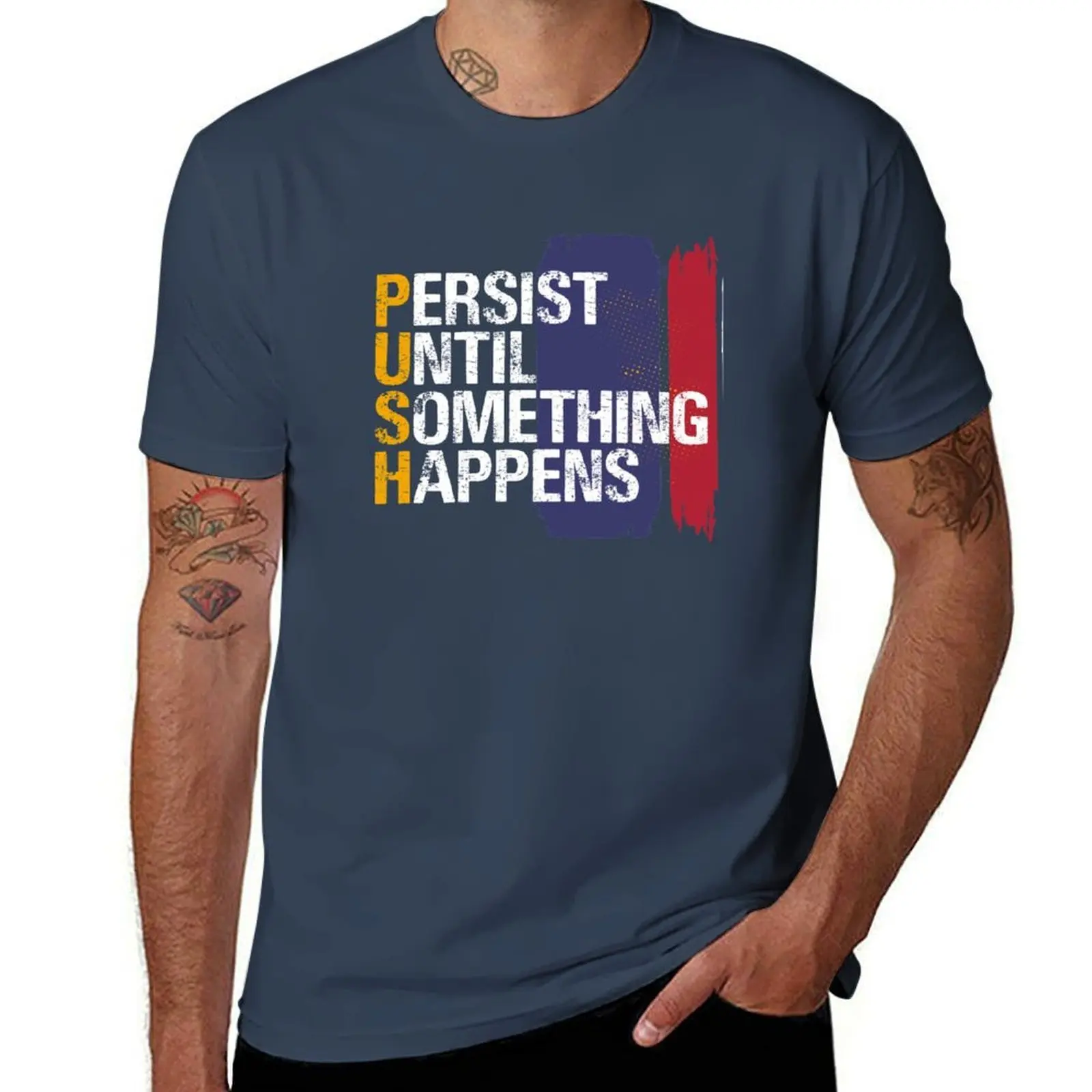 T-shirt de fitness Crossfit Jerk, à porter au quotidien, décontracté, avec inscription « Persist Until Something Happens »