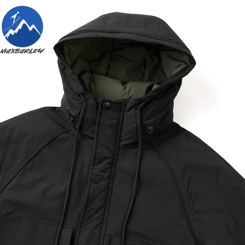 マックスバリ スノーダウンジャケット ユニセックス 冬 2026 高級ホワイトダックダウン 暖かいコート メンズ カジュアル ハイキング 超軽量 フード付きパーカー パファージャケット