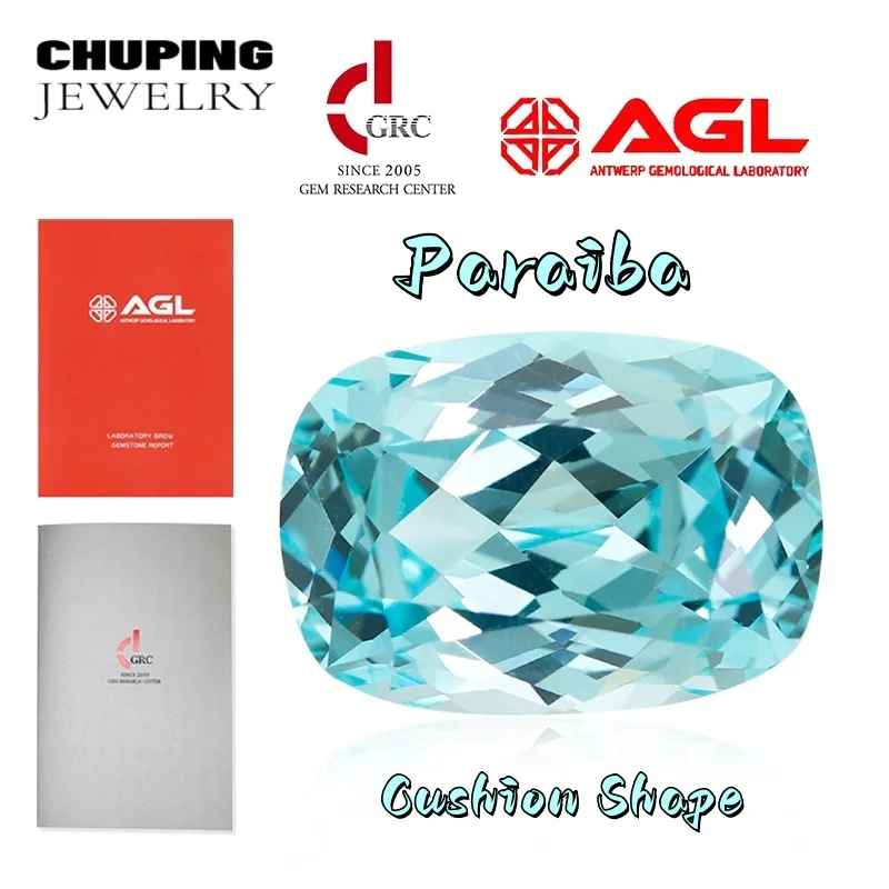 

Czochralski Lab Grown Paraiba Cushion Shape Synthetic Cultivated Loose Paraiba Gemstone With AGL Certificate For Jewelry Making