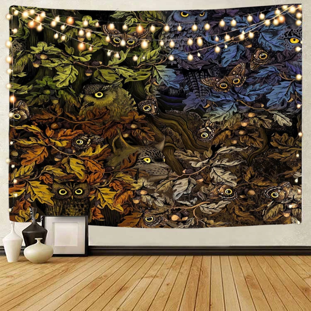 Beautiful owl background decoration tapestry painting, colorful owl home background wall decoration