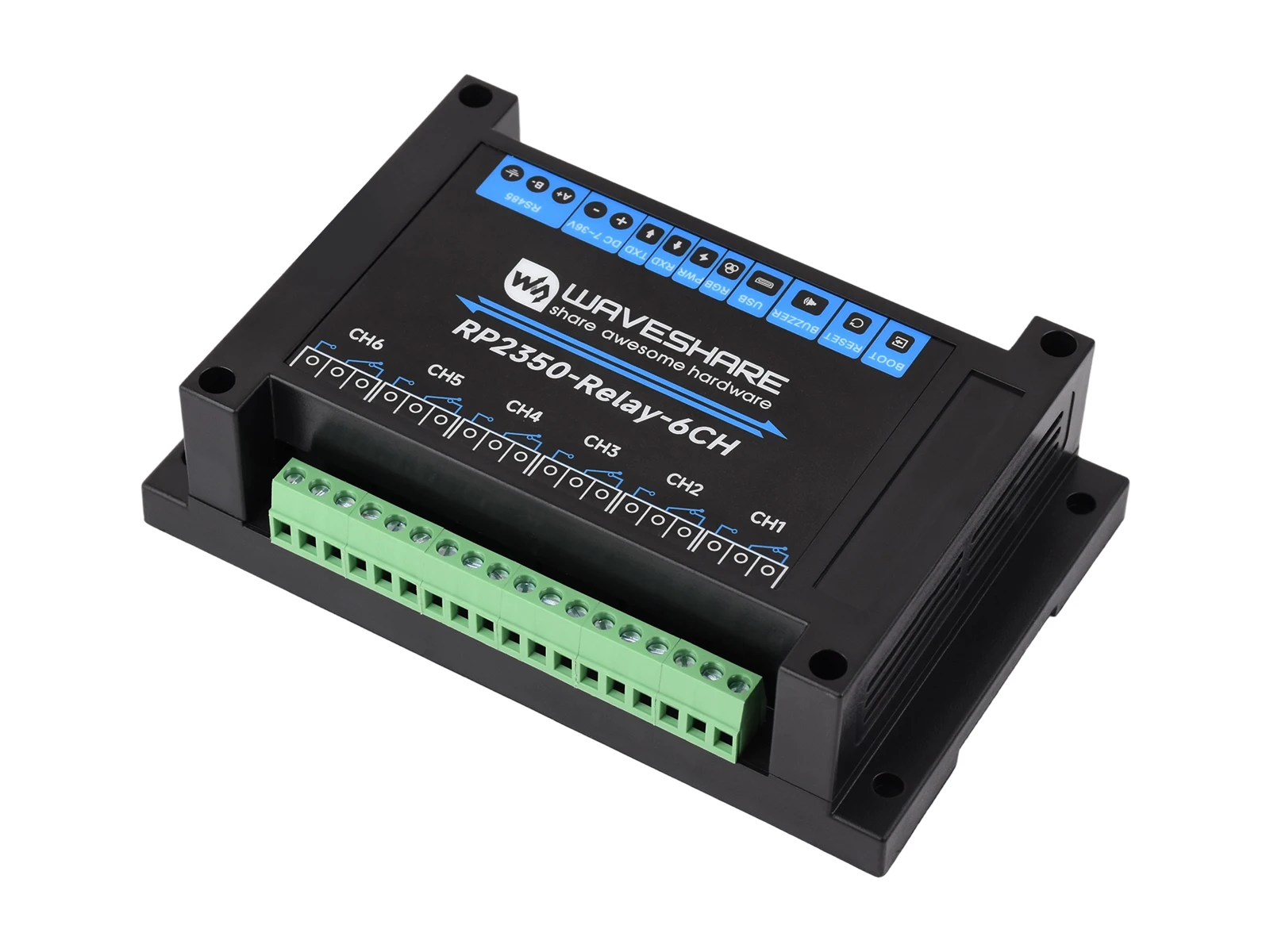 Industrial 6-Channel RP2350 Relay Module, Onboard RS485 / Pico HAT interfaces, With Multiple Isolation Protection Circuits